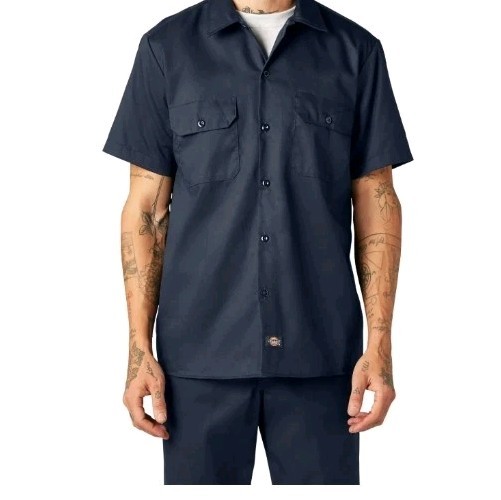 Dickies FLEX Relaxed Fit Button Short Sleeve Work Shirt Men's Small Dark Navy gallery