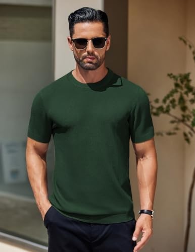 Coofandy T Shirt Crew Neck, Regular Fit, Short Sleeve, Solid, Ribbed Cuffs Solid gallery