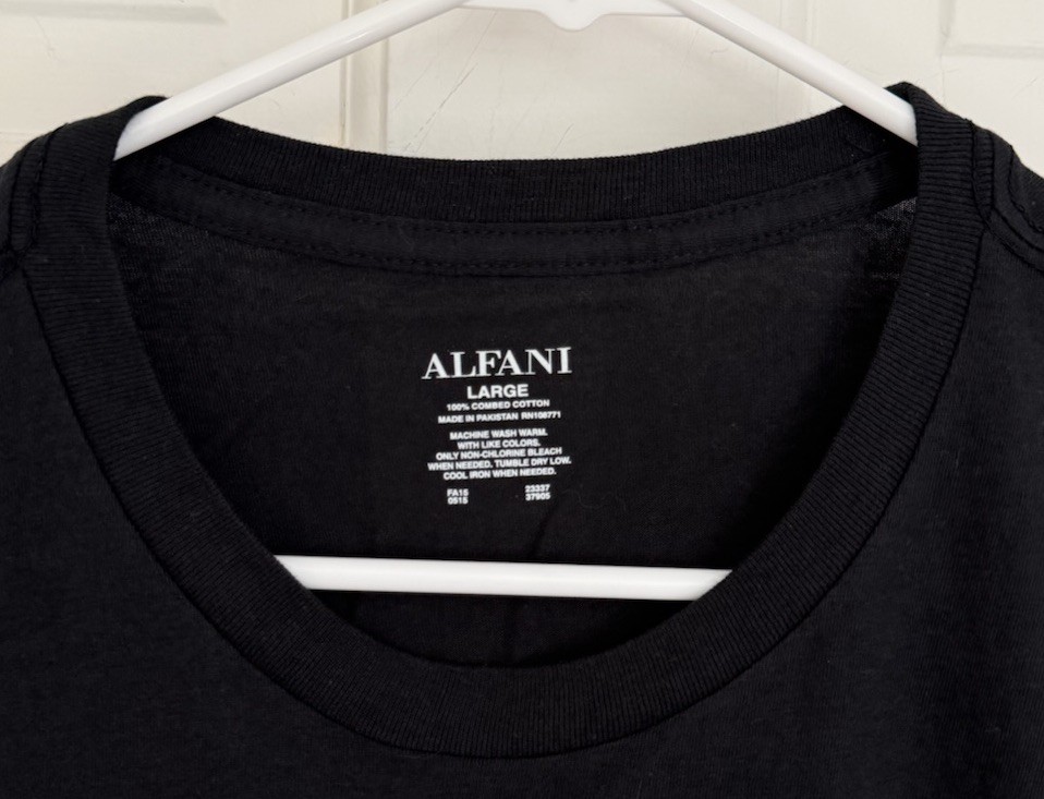 NEW Alfani Short Sleeve Crew T Shirt BLACK 100% Combed Cotton Men's L gallery