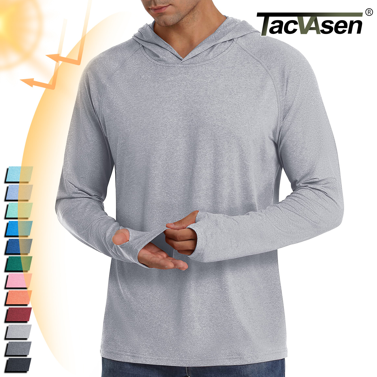 UPF50+ Men's Sun Protection Long Sleeve Hoodie Fishing Hiking Casual Sport Shirt gallery