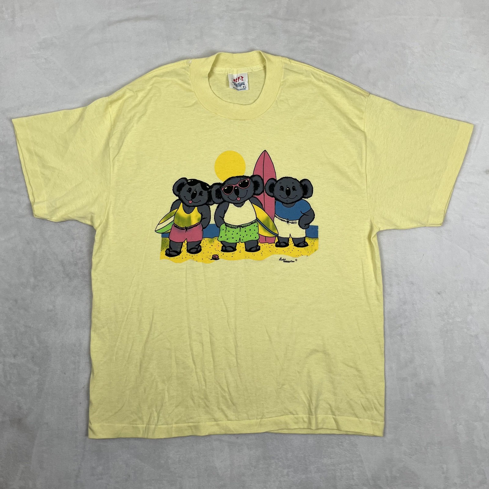Vintage Koala Surf T-Shirt Mens XL Yellow Beach Graphic USA 80s Tee-Jays gallery