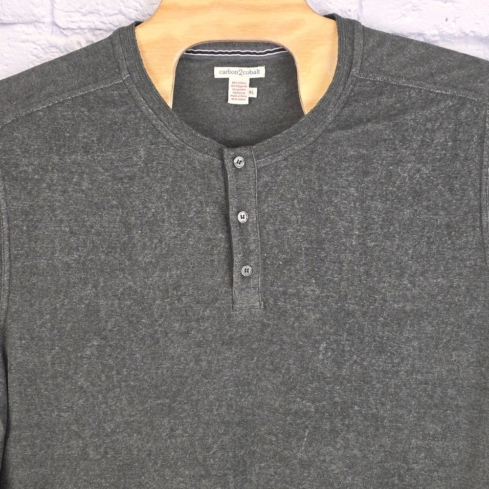 Carbon 2 Cobalt Men Green Gray Heather Long Sleeve Henley Shirt Cotton Blend XL gallery
