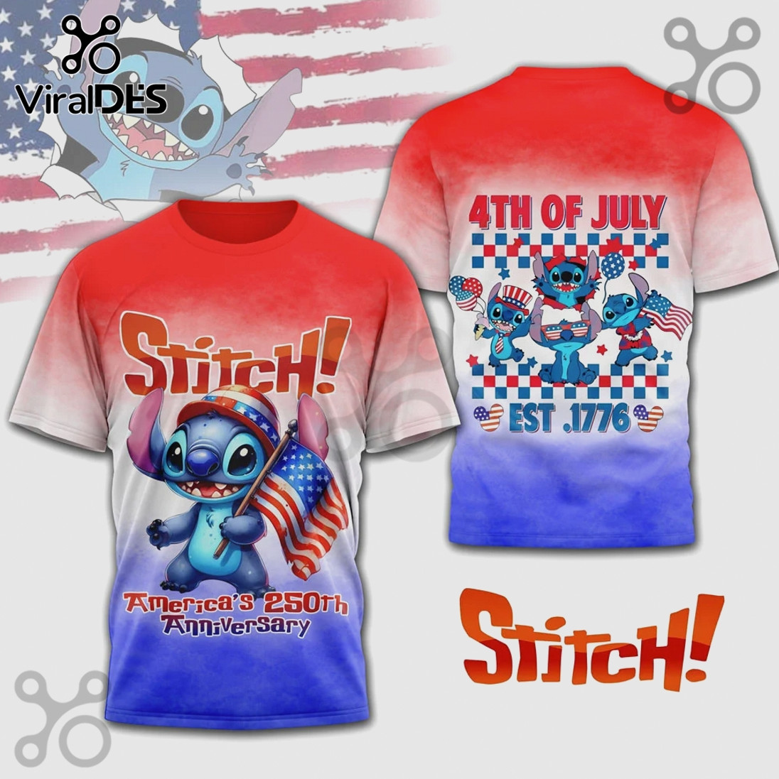 Stitch 4th of July America’s 250th Anniversary AOP 3D T-Shirt gallery