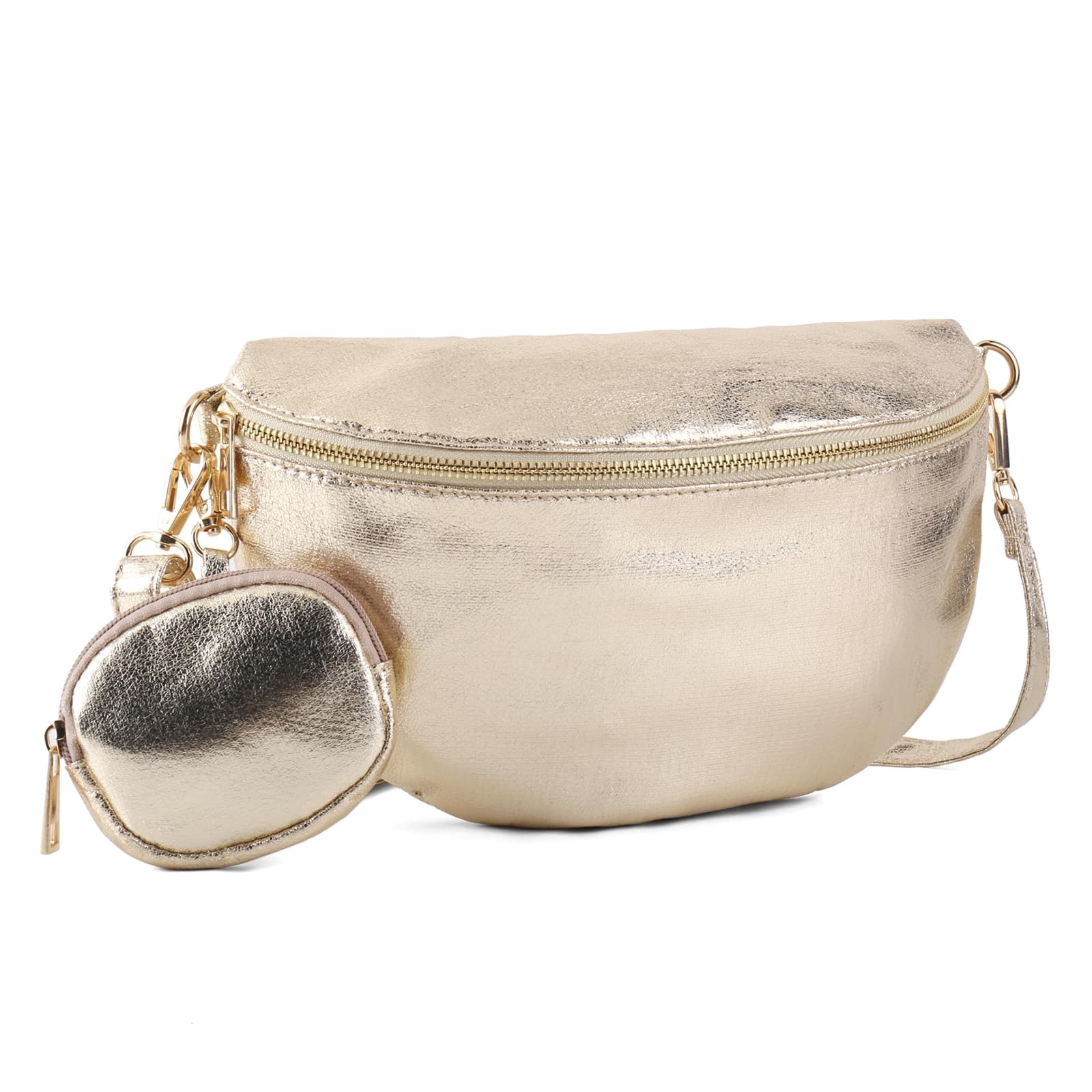 Crossbody Bags Women Fashion Sling Purse, Shoulder Fanny Pack Leather Chest Gold