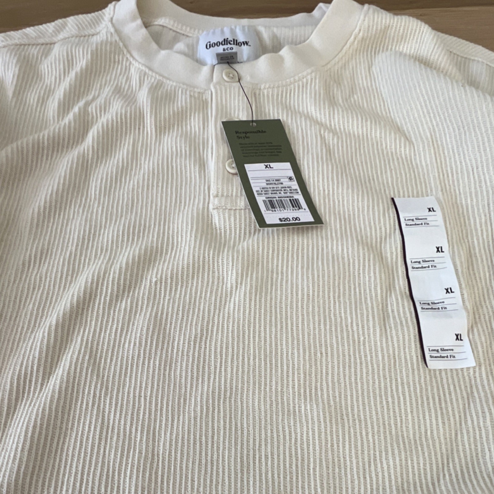 Goodfellow & Co Men's Ivory XL Standard Fit Cotton Knit Long Sleeve Tee gallery