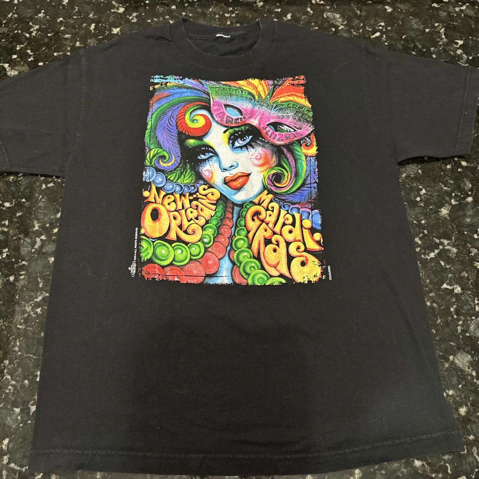 2014 Official Andrea Mistretta Mardi Gras Tee T Shirt Size M Black