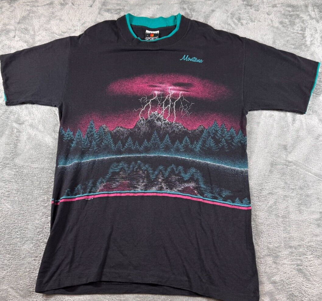 Vintage All Over Print Lightning Montana Thunder Shirt Single Stitch Early 90s gallery