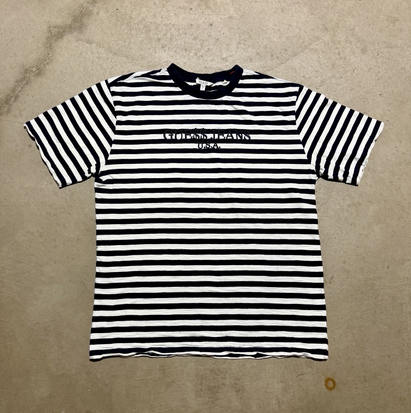 Guess Jeans x ASAP Rocky Striped Tee Shirt Size Large Navy White Rap Retro