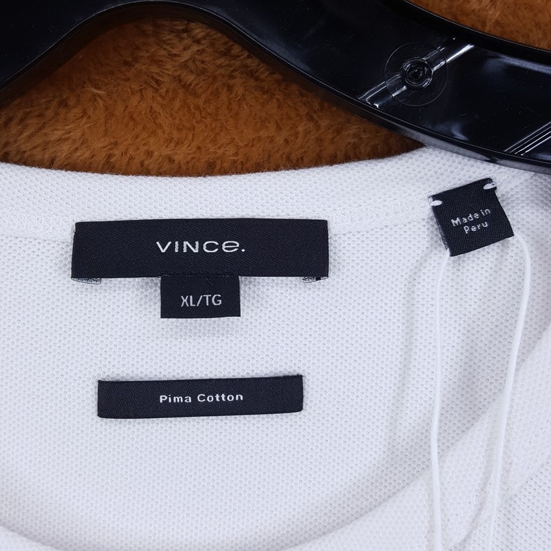 VINCE Shirt Mens XL White Pullover Short Sleeve Pique T-Shirt 100% Cotton $110 gallery