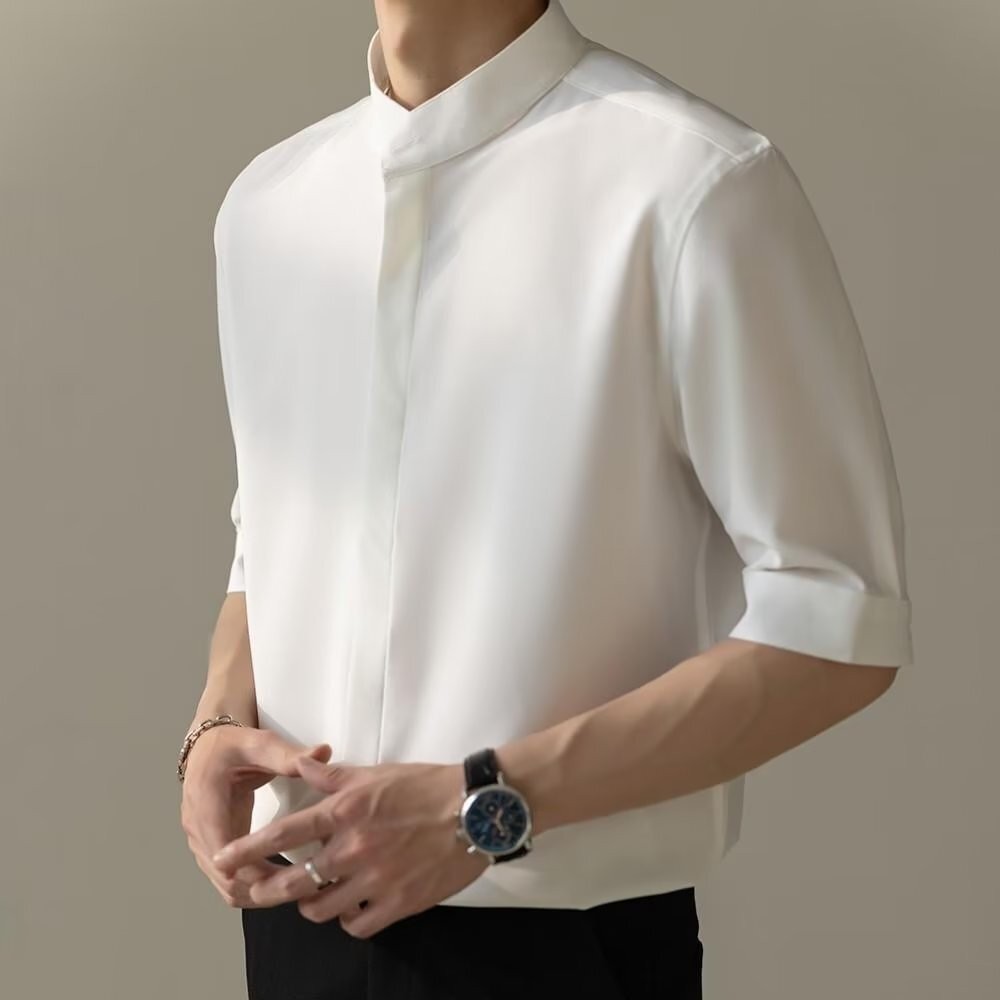 Stand-up collar shirt men's long-sleeved shirt gallery