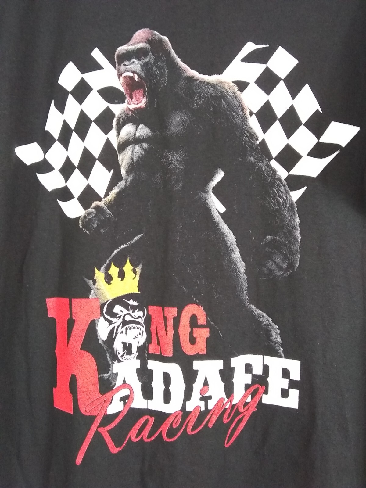 Hanes T-Shirt Men's XL King Kadafe Racing Crown/Flag Soft Heavy Black Cotton EUC gallery