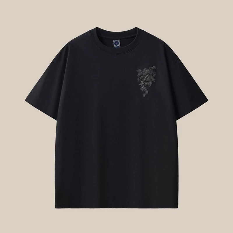 Men's Dragon Sword Embroidered Cotton Short Sleeve T-Shirt Loose Casual Tee gallery