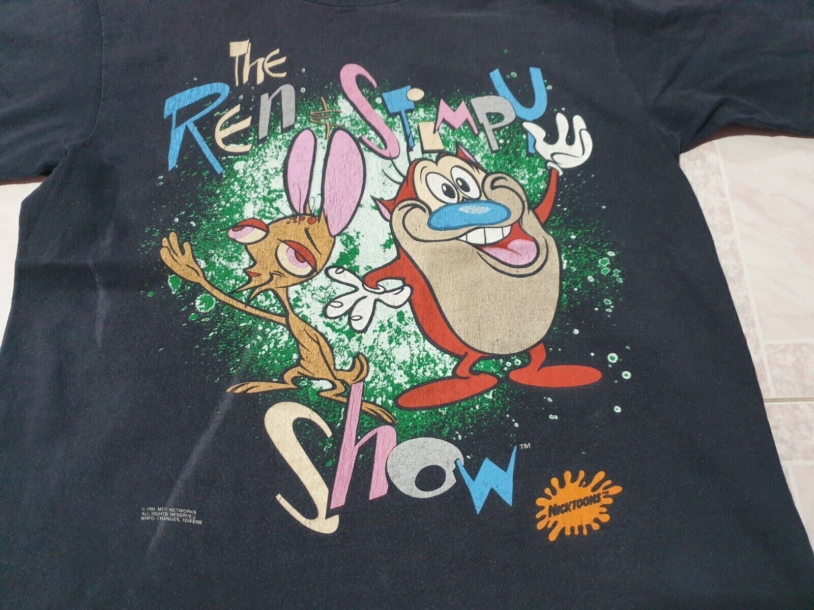 Rare Vintage 90s 1991 The Ren and Stimpy Show Unisex Black T-shirt 1HRA110