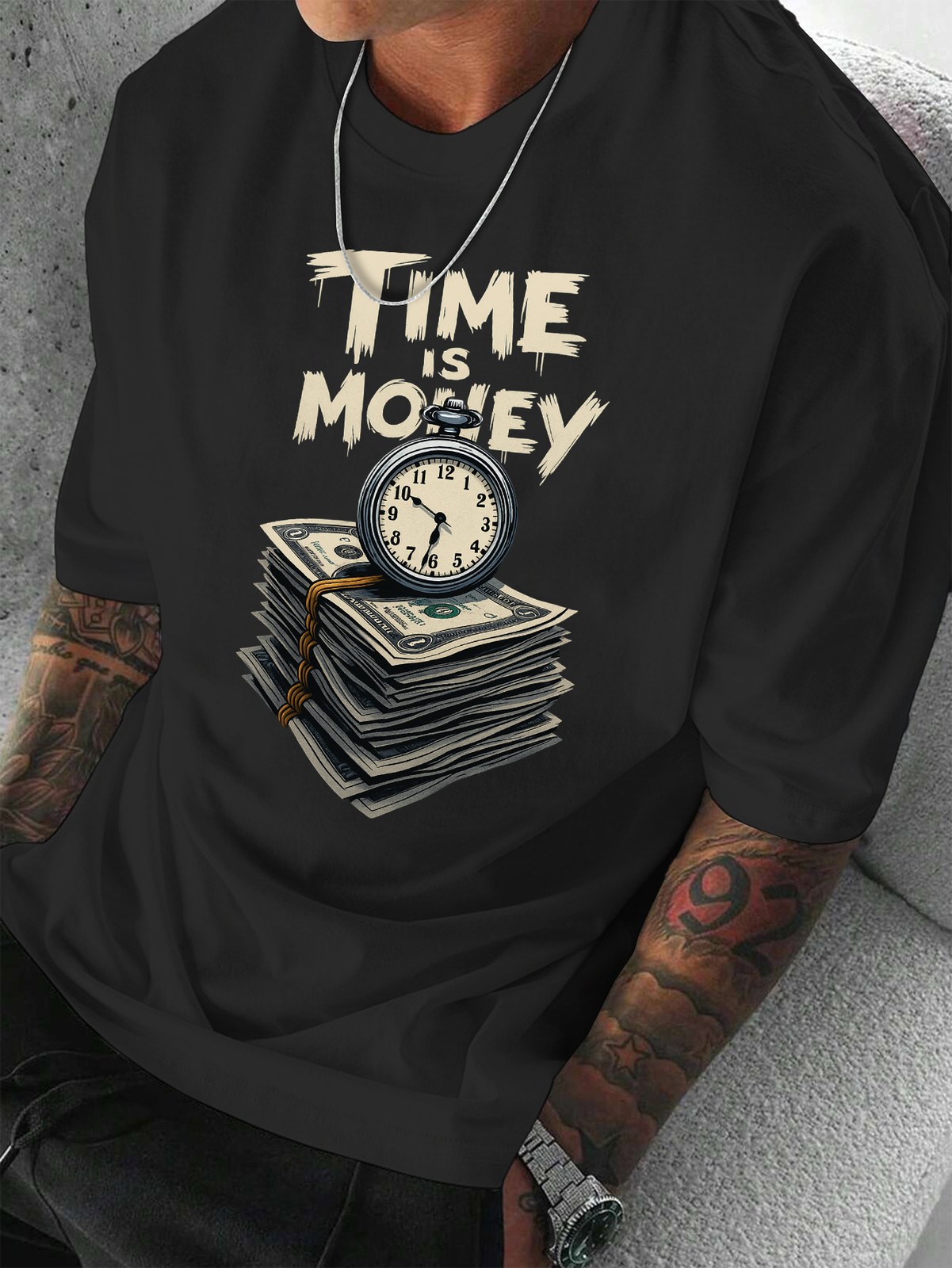 Men's Outdoor Casual Money Is Time Graphic Letter Print T-Shirt gallery