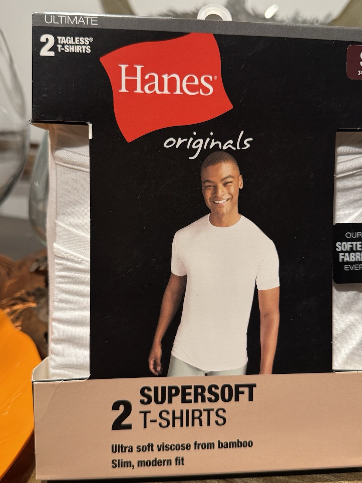 Hanes Originals Supersoft Tagless Bamboo Viscose T-Shirt White Small Crew Neck gallery