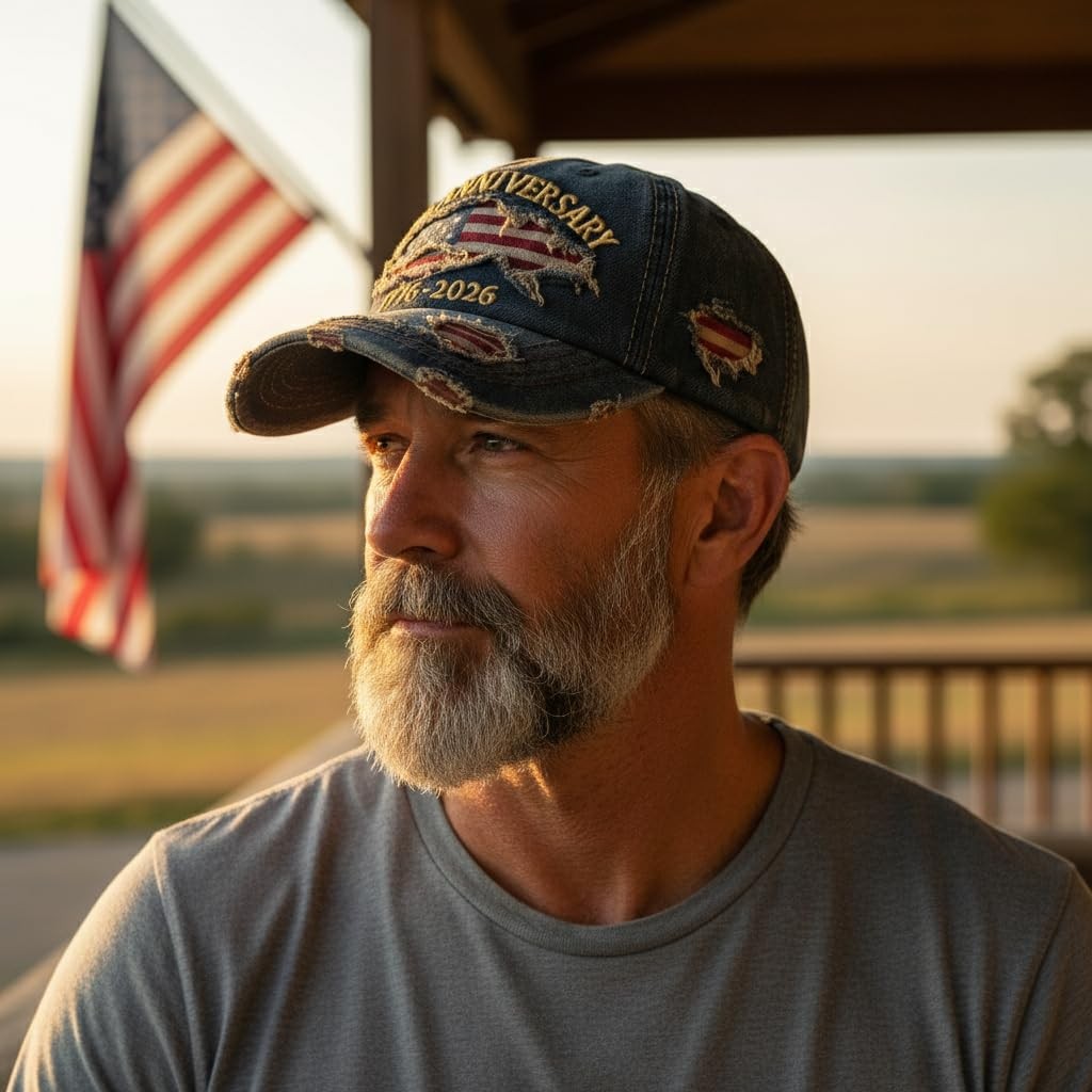 USA 250th Anniversary Hat 17762026 Embroidered Distressed Denim Cap Vintage... gallery