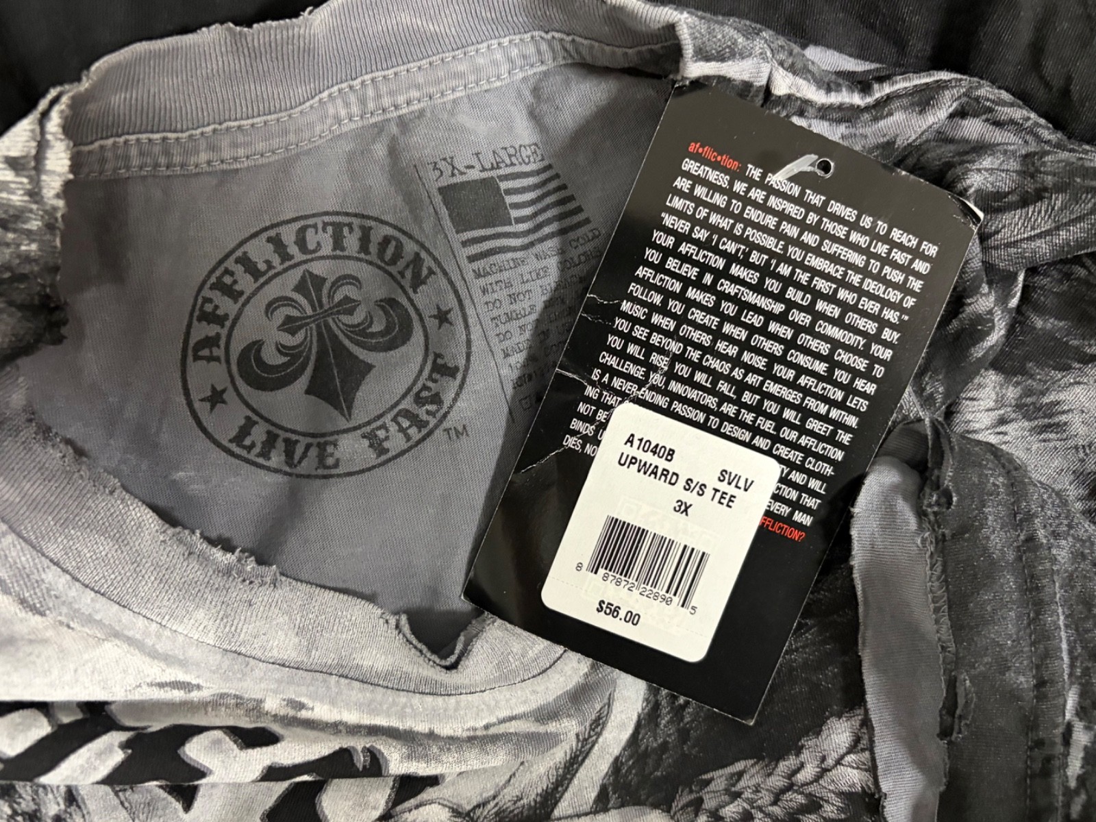 Rare $56 AFFLICTION Silver UPWARD Short Sleeve Slim Fit Y2K Mens T-shirt 3XL NWT gallery