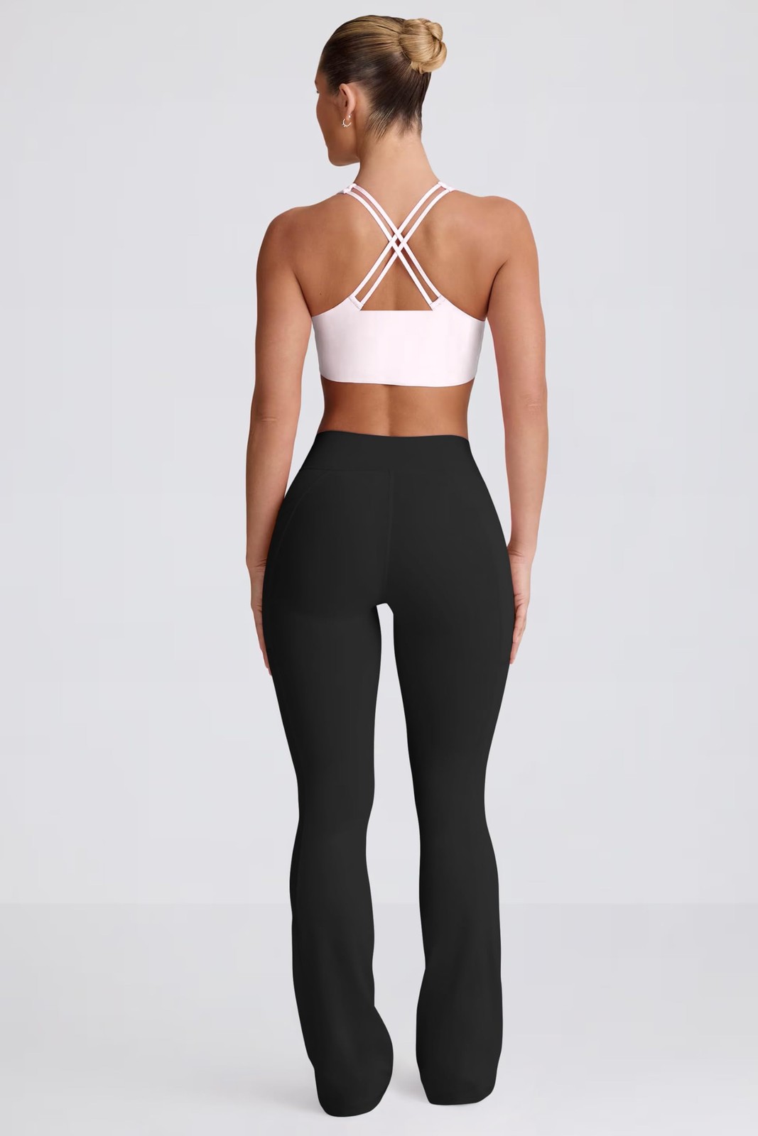 Women Pants Soft Active High Waist Crossover Flared Trousers with Pockets Black gallery