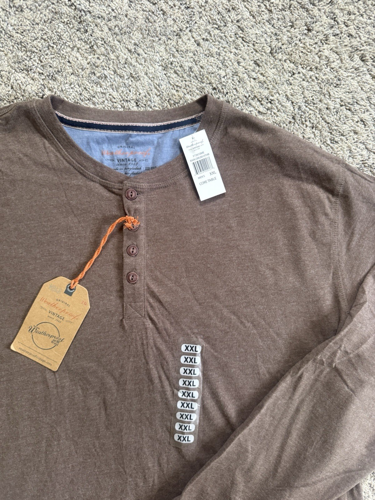 Weatherproof Vintage Men's Brown Solid Long Sleeve Henley T-Shirt, Button, XXL gallery