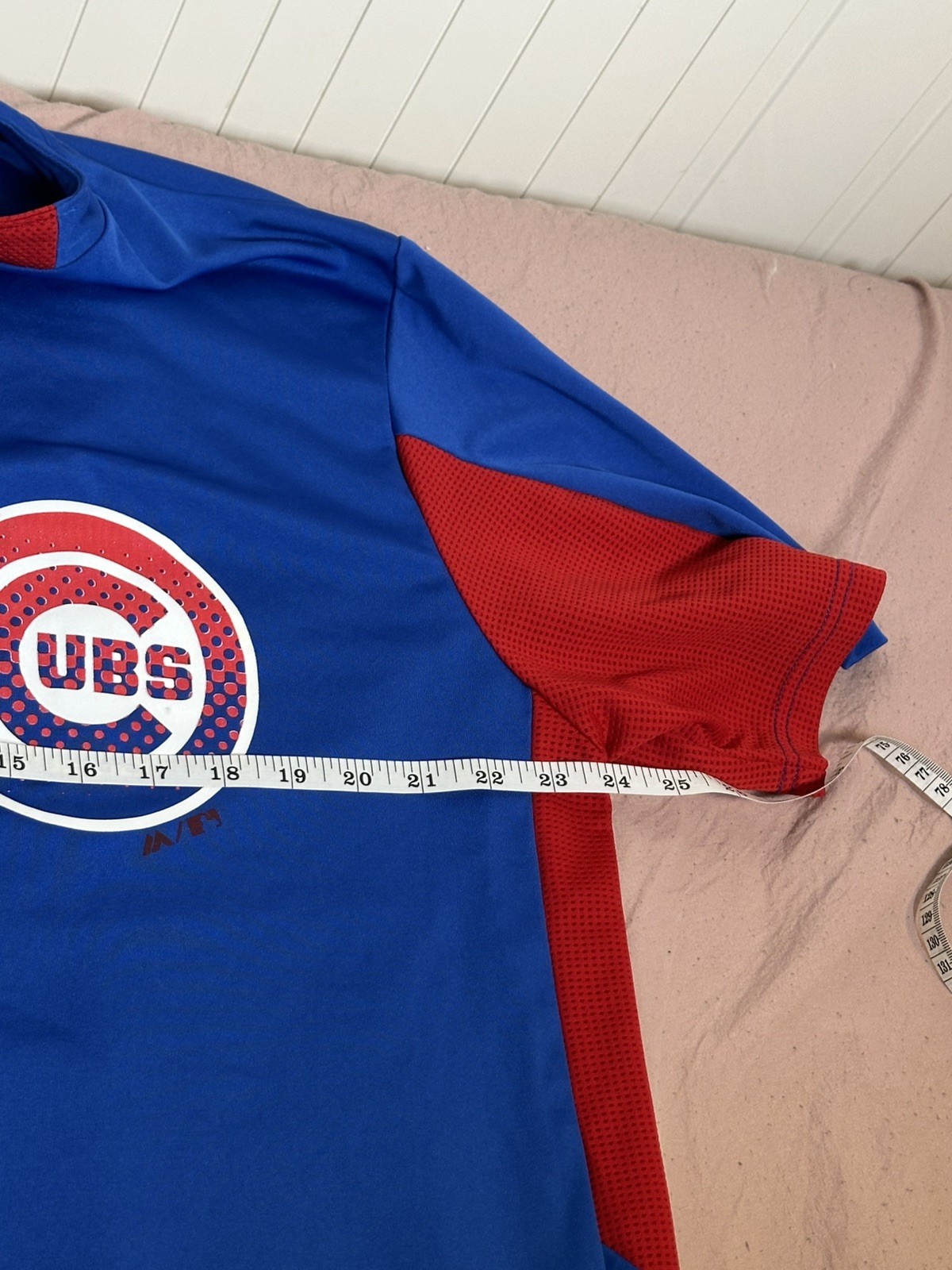 Majestic Mens XL Chicago Cubs MLB Cool Base Jersey Shirt Blue Red Short Sleeve gallery
