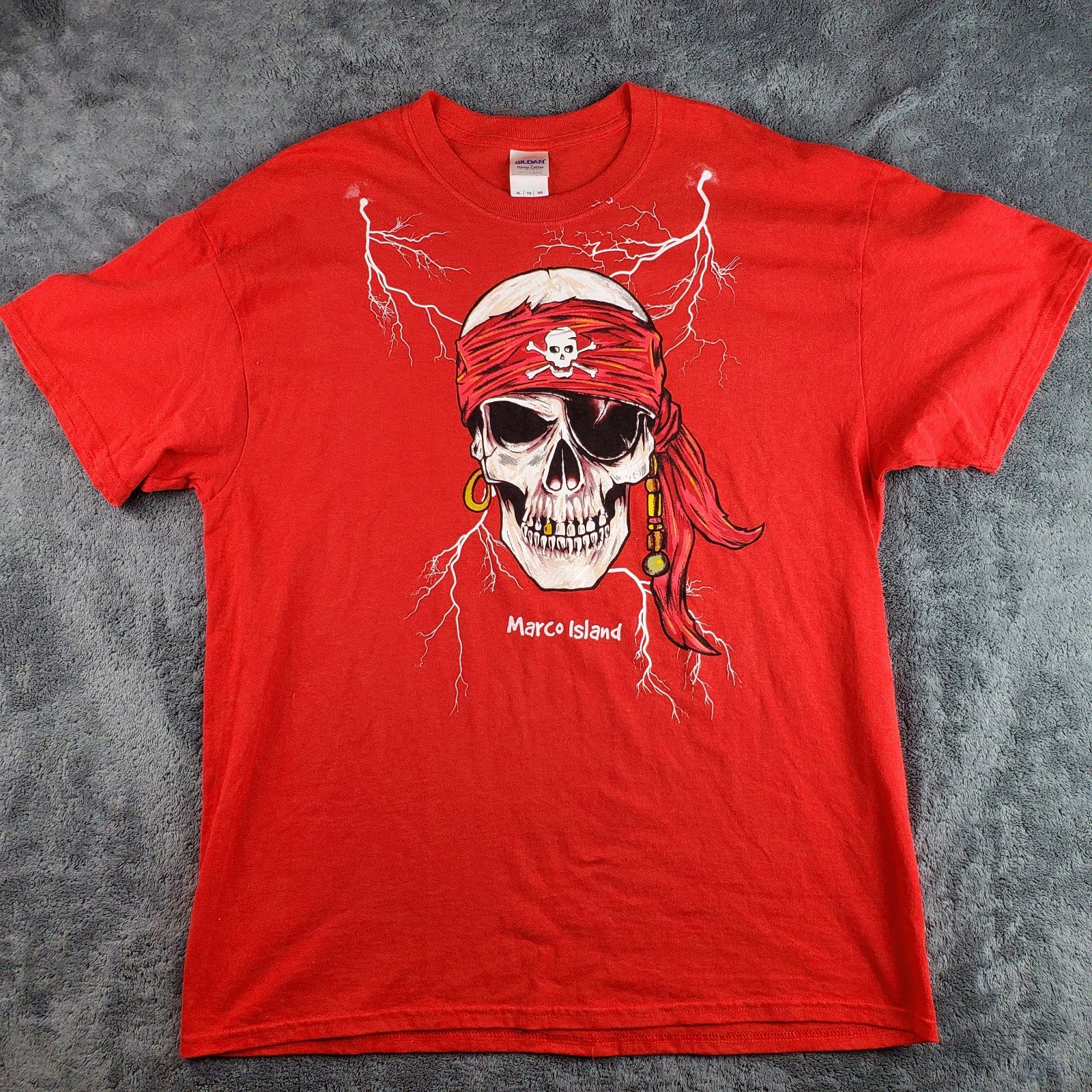 Gildan Shirt Mens XL Red Marco Island Florida Vacation Beach T-Shirt Buccaneer gallery