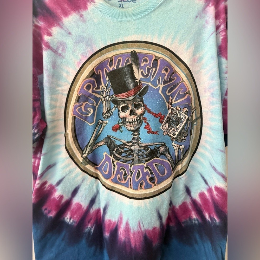 Vintage 1999 Grateful Dead TShirt XL Tie Dye Liquid Blue Queen of Spades 2 Side gallery