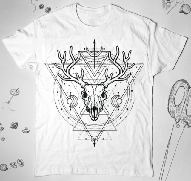 Occult shirt Goth Graphic Geometric Gothic Moon Deer Skull Death , Unisex Tee
