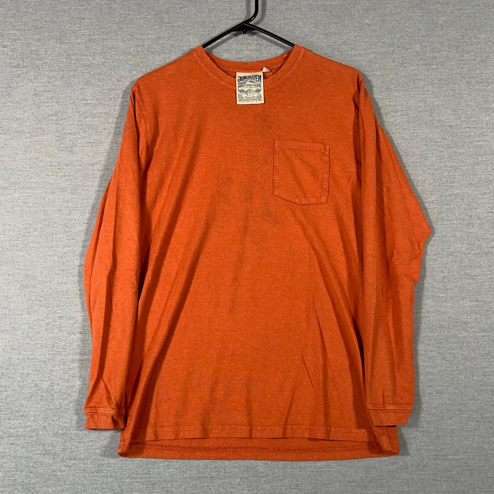 Jungmaven Shirt Mens Medium Orange Solid Pocket Tee Hemp Blend USA Made gallery