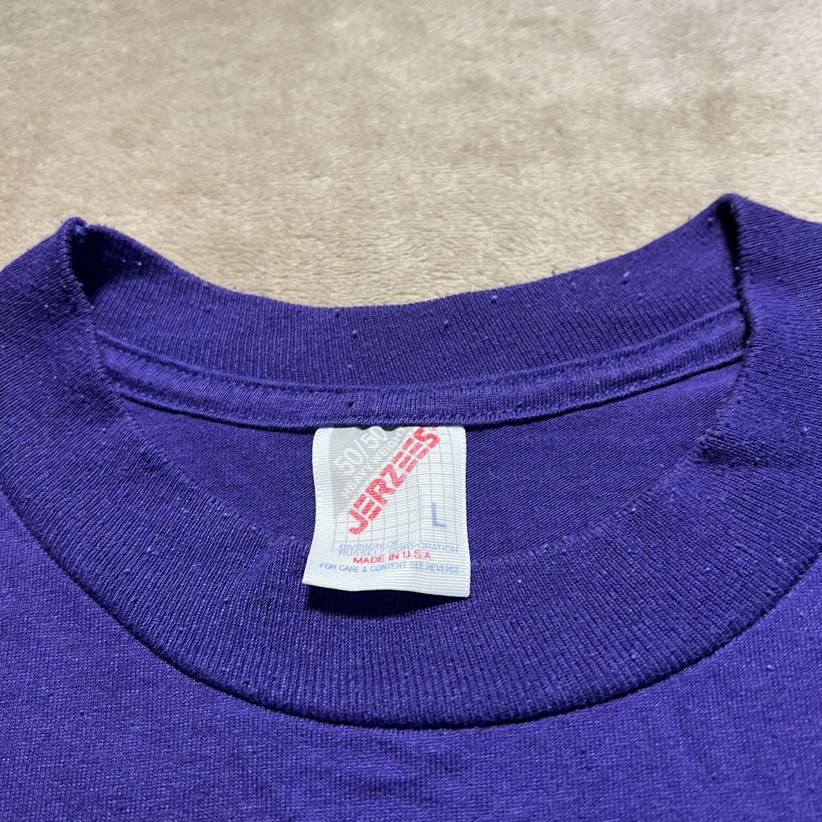 Vintage 90s Blank T Shirt Mens Large Purple Cotton Made In USA Jerzees Tag gallery