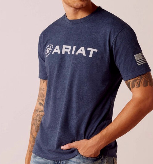 Ariat Men's Shield Flag T-Shirt-54198 - New with Tag - NAVY HEATHER - Size XL gallery