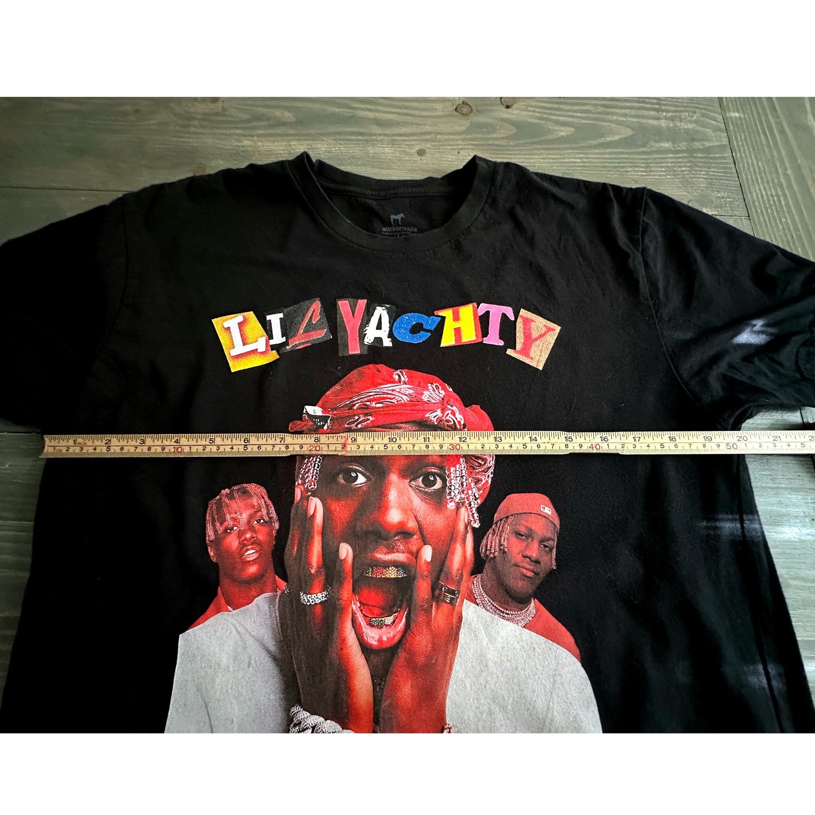 Lil Yachty Graphic Unisex T-Shirt Black Sticker Mule Custom Rap Hip-Hop Size L gallery