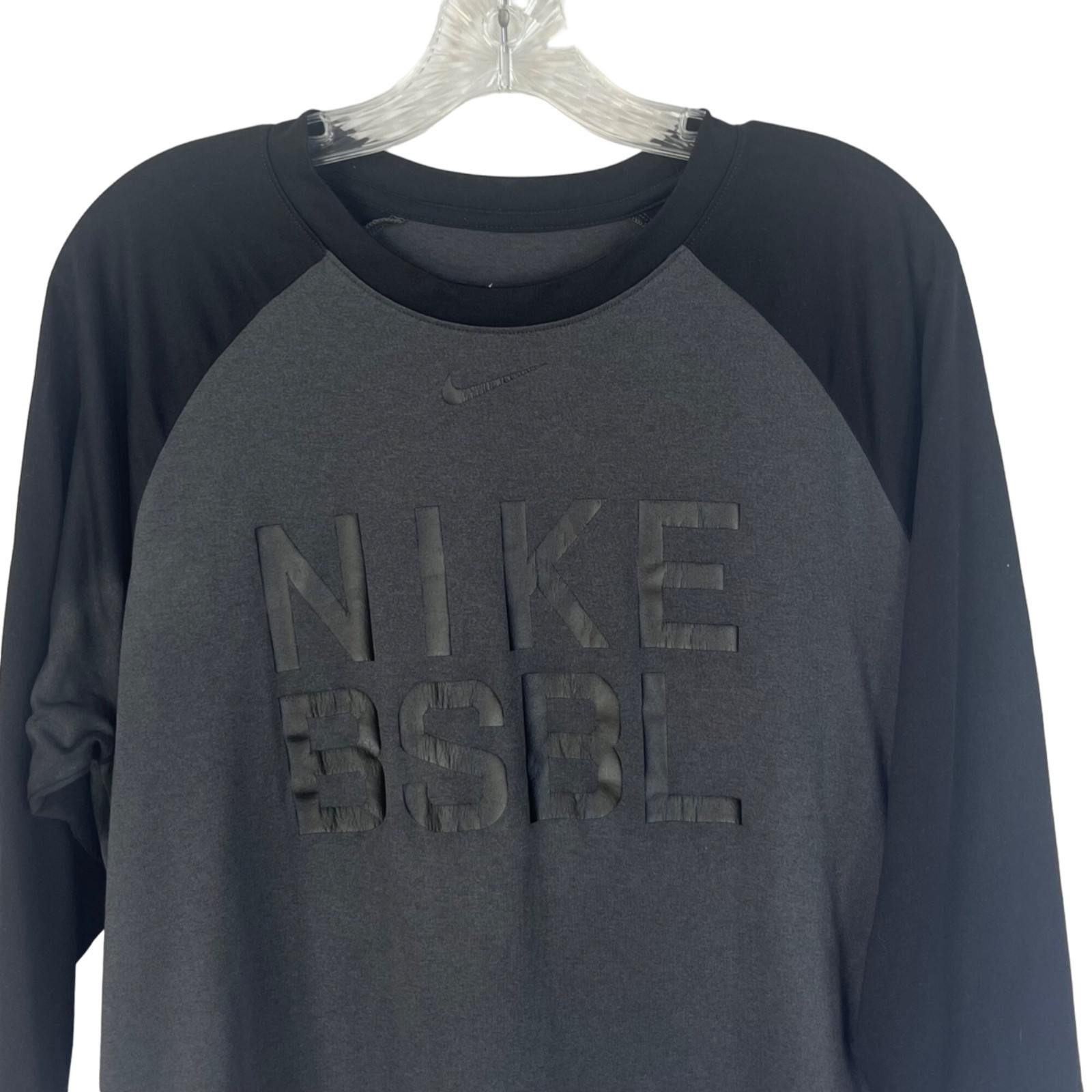 Nike Baseball Tshirt Mens Large Black Gray 3/4 Sleeves Activewear Casual gallery