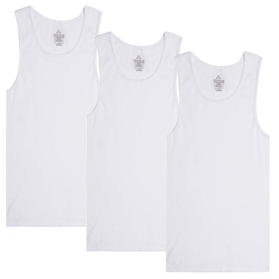 Men Tank Top 100%Cotton Ribbed White A-Shirt Wife Beater Undershirts Size:S-4XL gallery