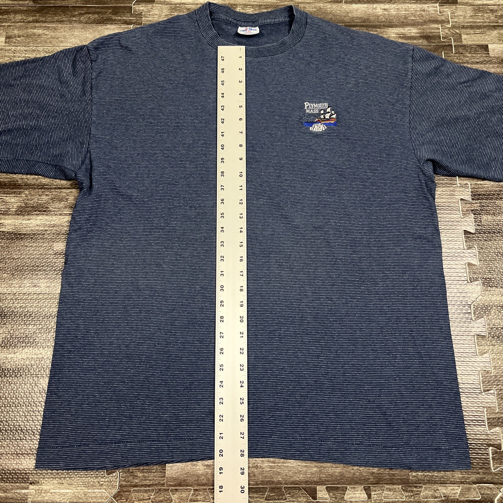 Vintage Plymouth Mass Souvenir Single Stitch Shirt XXL 2XL Blue Striped USA Made gallery