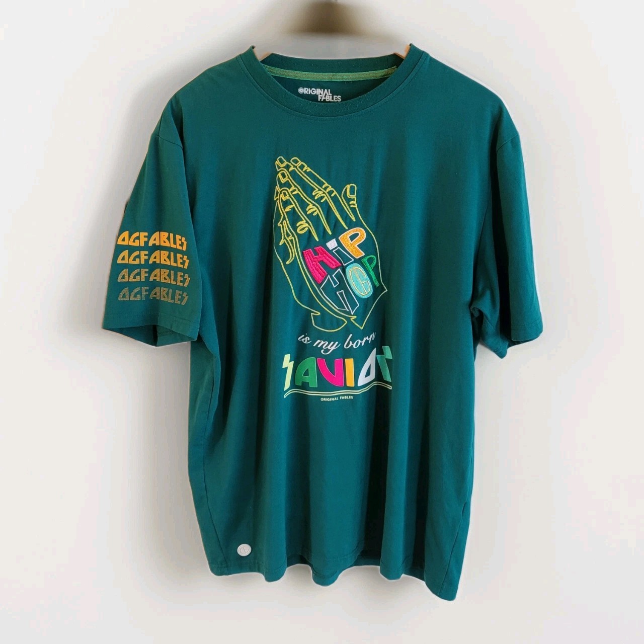Vintage Original Fables Hip Hop T-Shirt Mens XL Y2K Embroidered Praying Hands T
