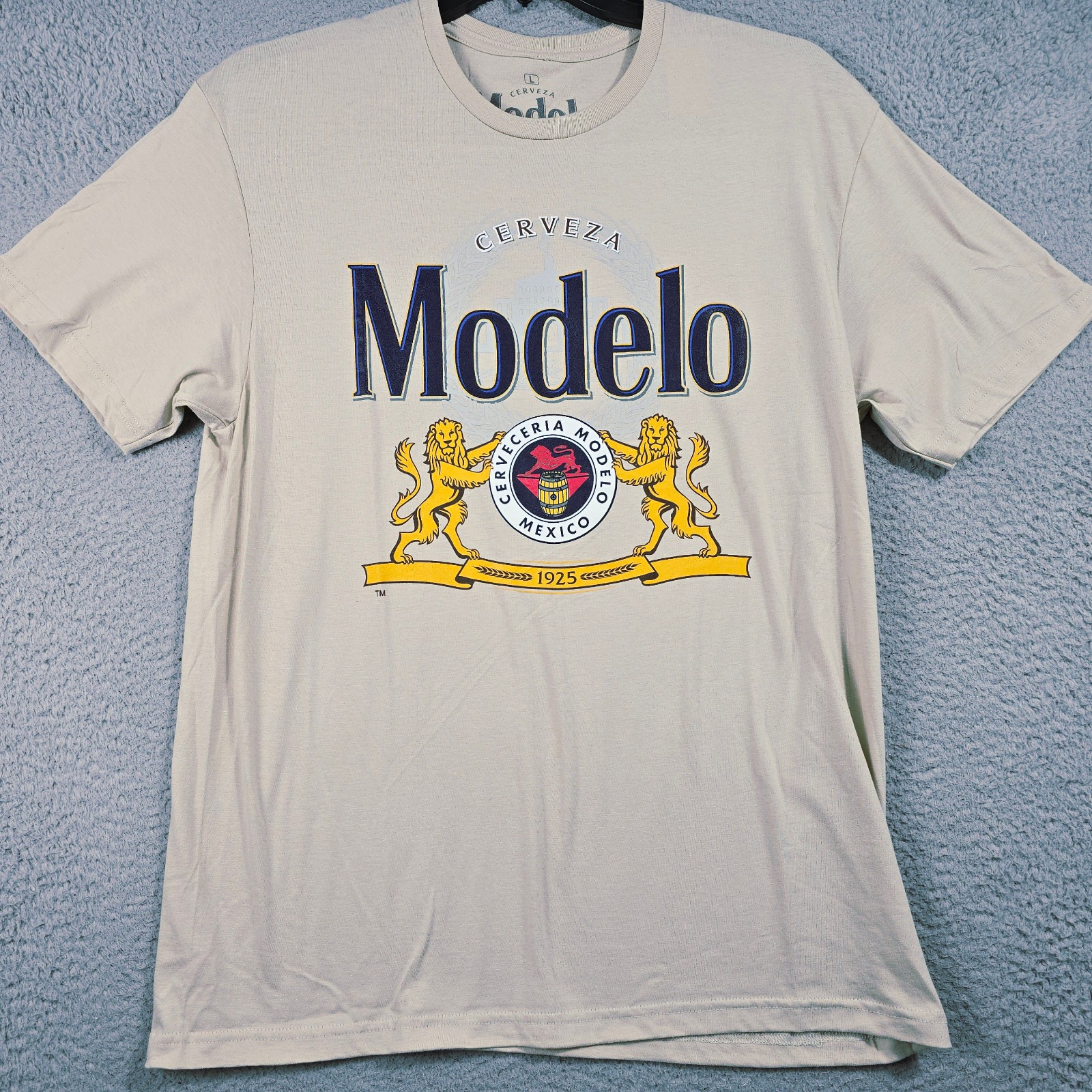 MODELO SHIRT MENS Large Beige Beer Casual Cervesa Logo Lager NWT gallery