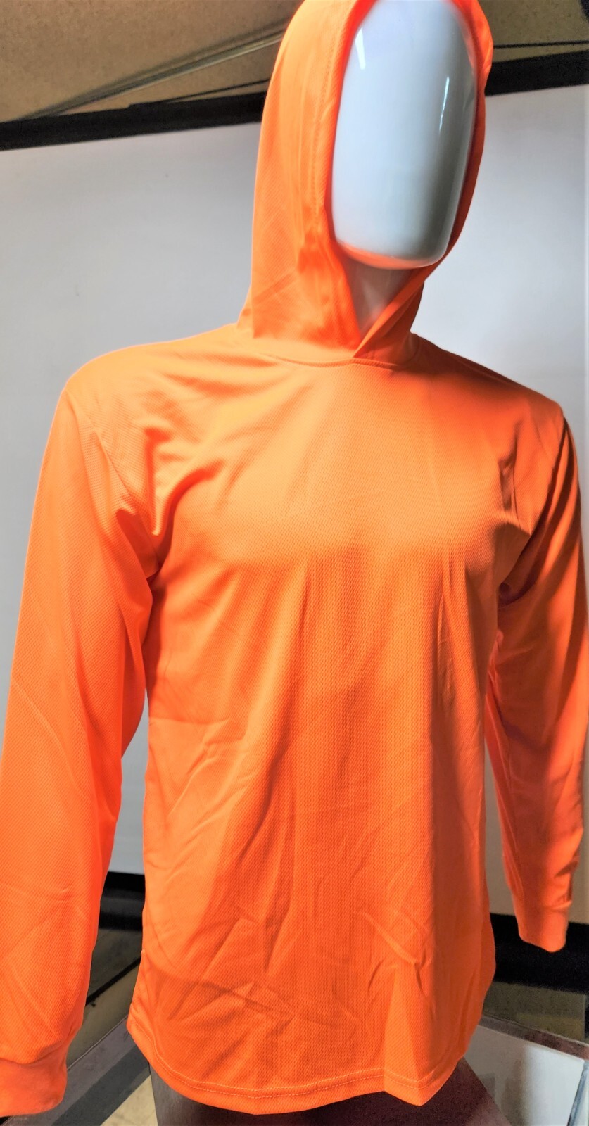 Neon Yellow or Orange Long Sleeve Hoodie Shirt, Polyester birdeye mesh gallery