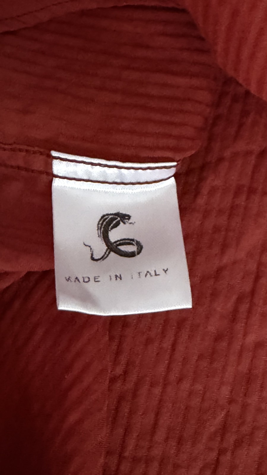 COBRA S.C. Men's Rust Red Textured 100% Cotton Long Sleeve Shirt – Made in Italy gallery