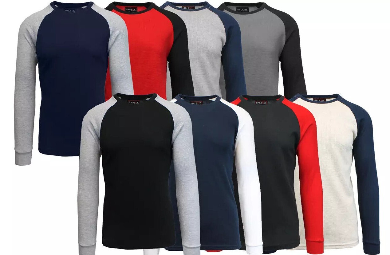 Men’s Long Sleeve Waffle-Knit Raglan Thermal Shirts ( Size S-5XL ) NWT FREE SHIP