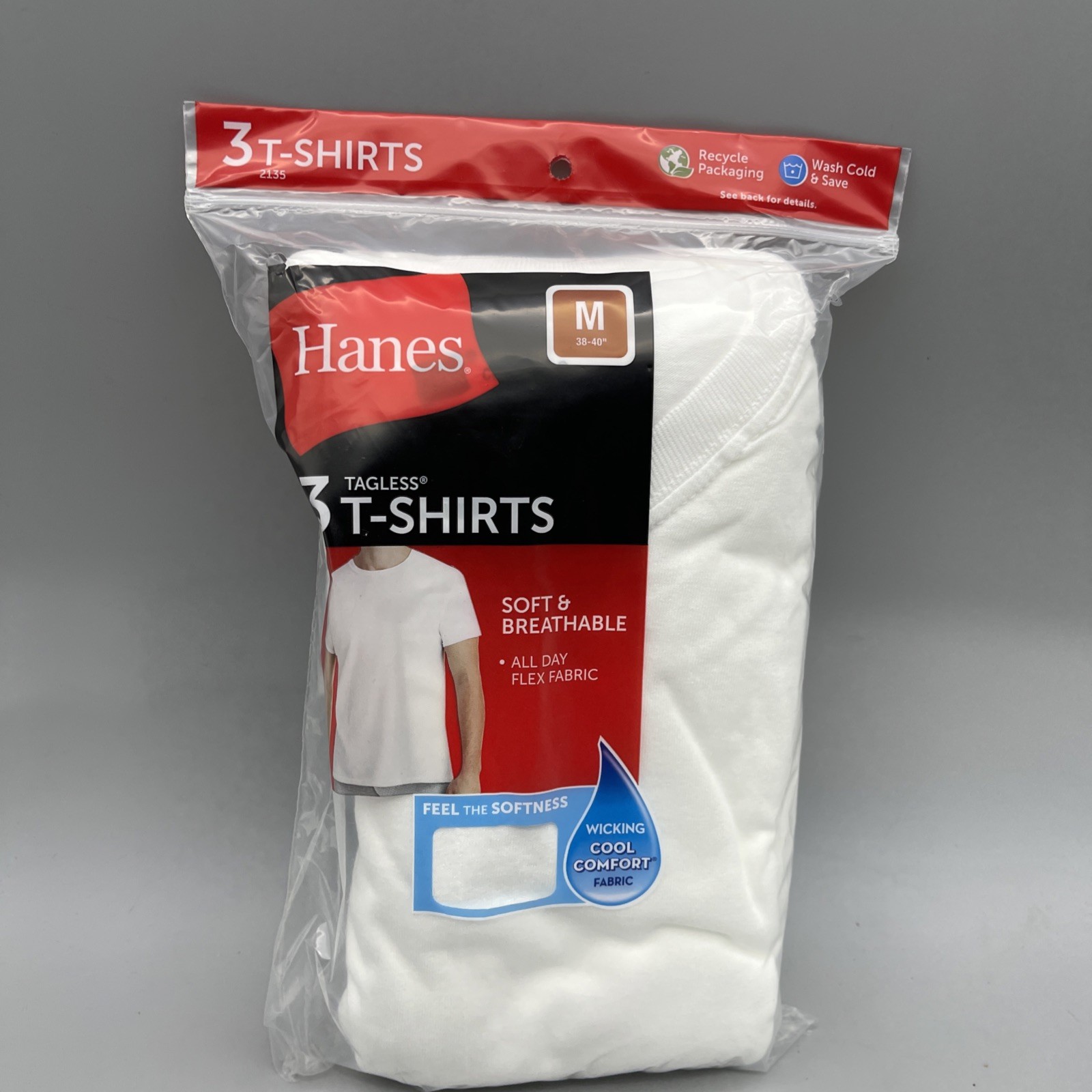 3 Pack Hanes Men's Crew Neck, Tagless T-Shirts White Size M Brand New gallery