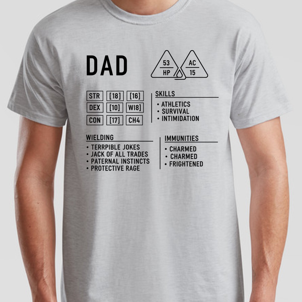 Dad Dungeons Mens T Shirt Dragons Character Sheet Fathers Day Gift DND RPG gallery