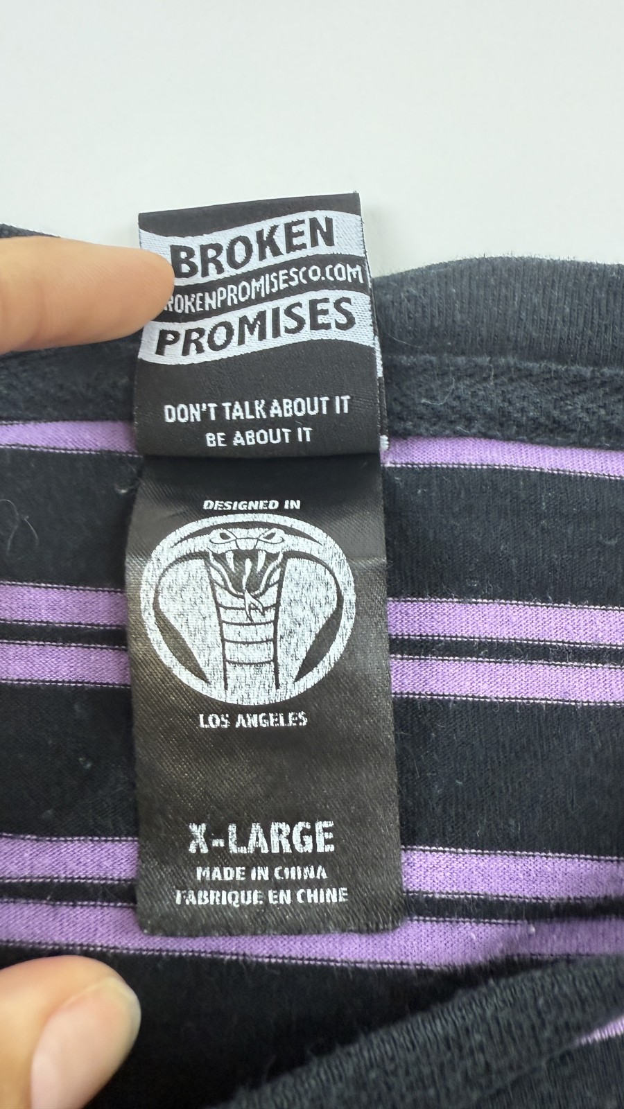 Broken Promises Shirt Mens XL Black Purple Striped Rose Embroidered Skate Tee gallery