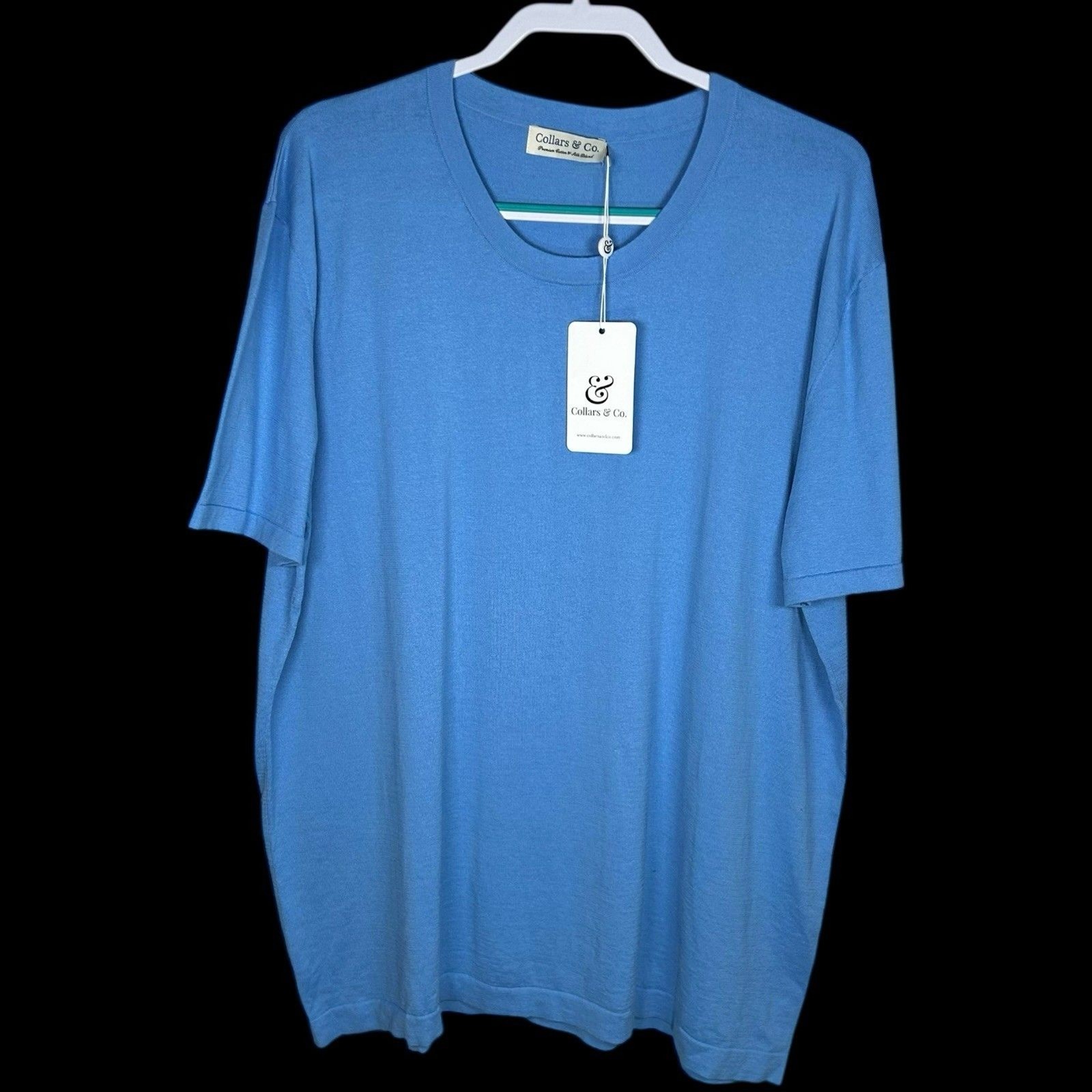Collars & Co T-Shirt Mens 3XL Blue Cotton Silk Quiet Luxury Touch Lucca Tee NWT gallery
