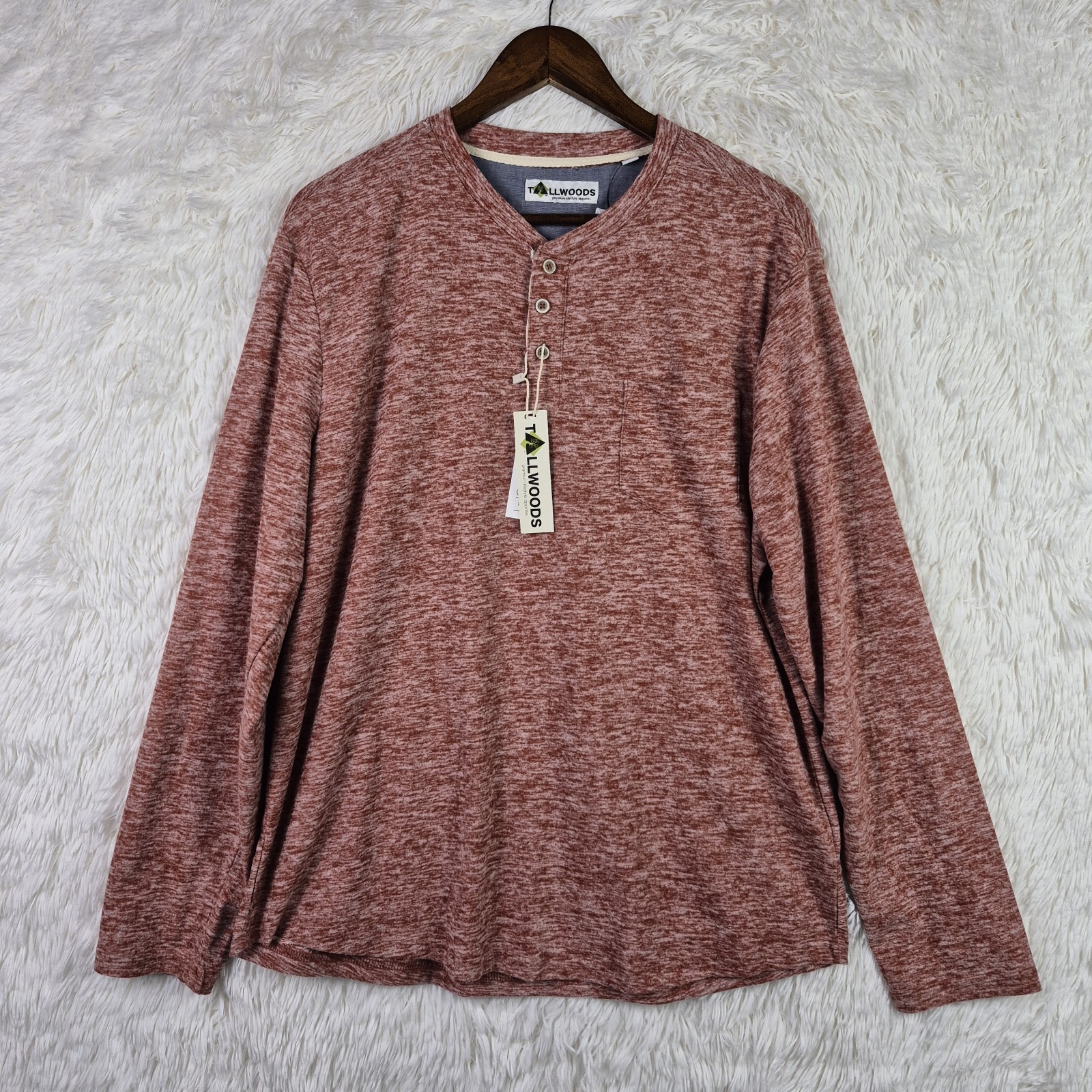 NWT Tallwoods Mens L Heather Red Long Sleeve Super Soft Henley Shirt Outdoor