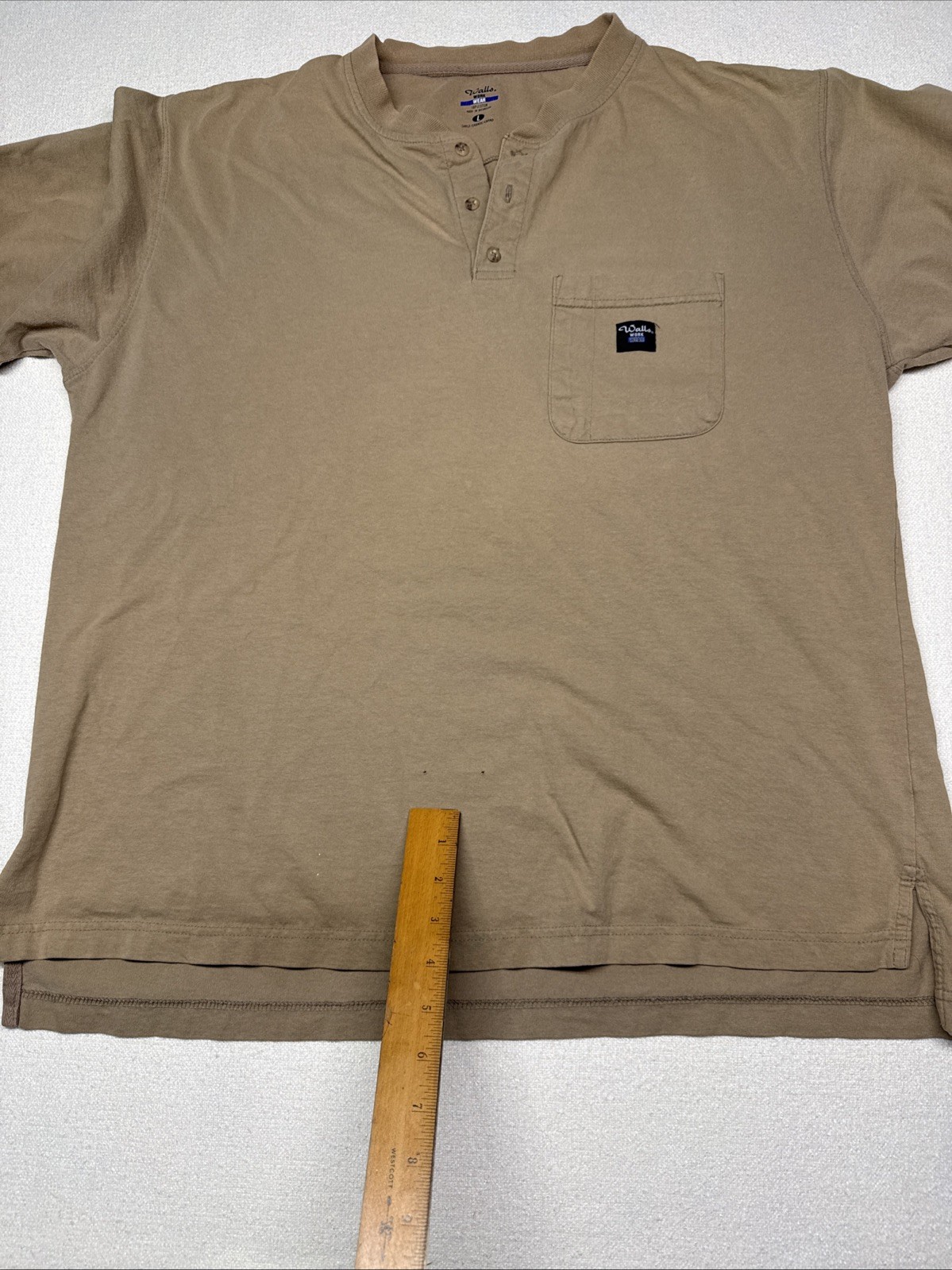 Walls Workwear Large Mens Henley T Shirt Boxy Beige Pocket Heavyweight gallery