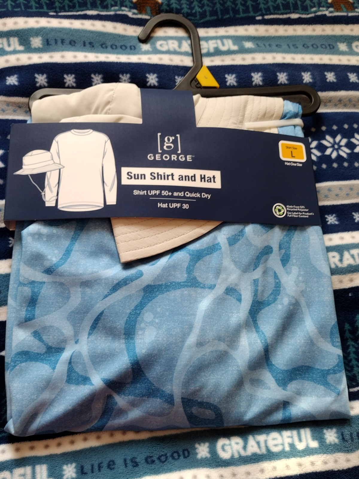 George Mens Blue L Sunblocker Shirt (UPF 50) and Hat (UPF 30) Combo Quick Dry