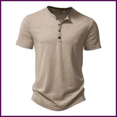 Henley Collar Summer Men Casual Solid Color Short Sleeve T Shirt for Men Polo.