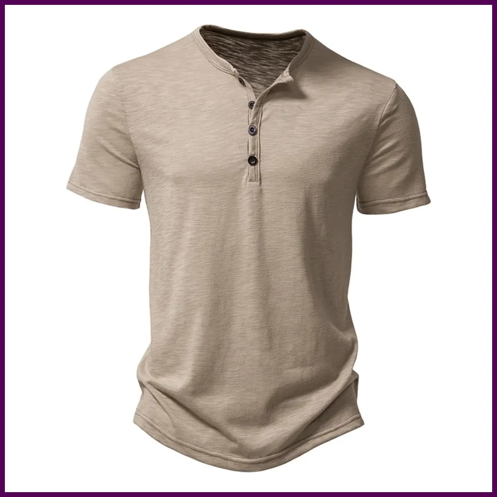Henley Collar Summer Men Casual Solid Color Short Sleeve T Shirt for Men Polo. gallery