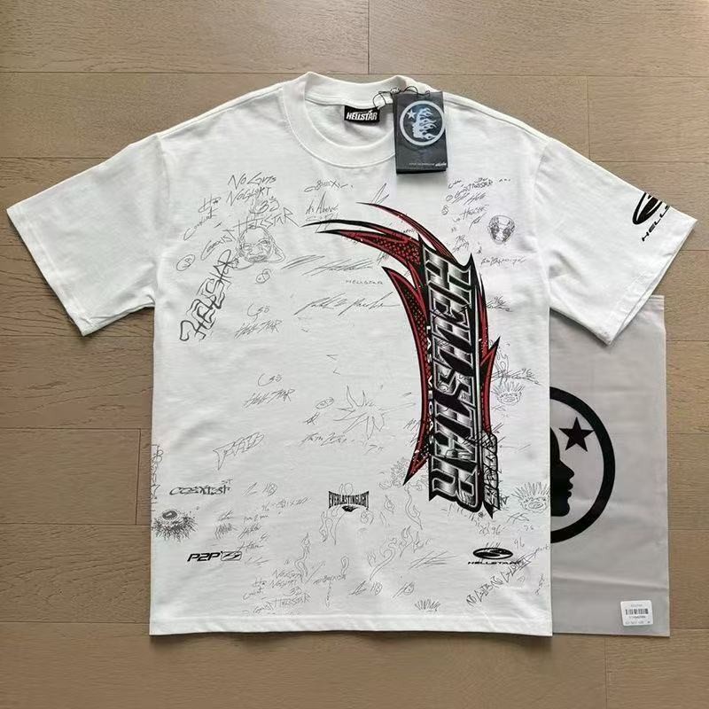 Hellstar Streetwear Collection Allover Sketch Signature White Graphic T-Shirt