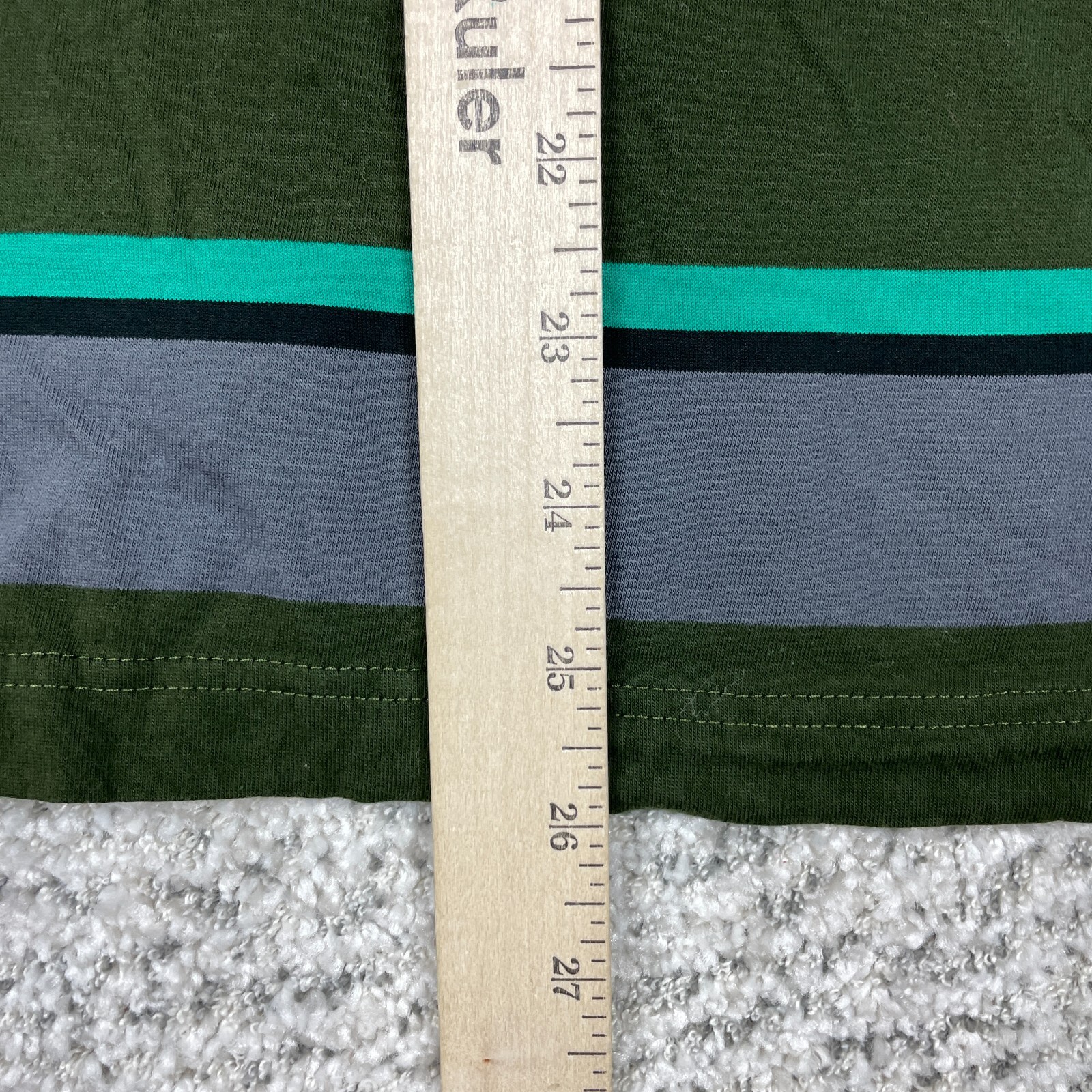 Ted Baker T-Shirt Mens Short Sleeve Crew Neck Green Gray Stripe Tee Logo GUC gallery